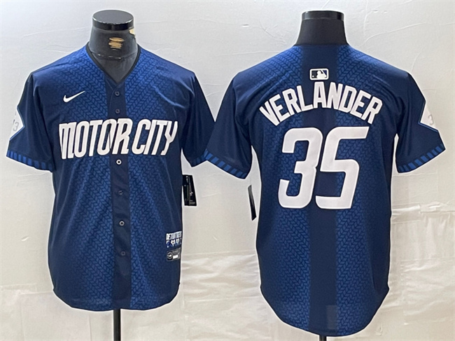 Men's Detroit Tigers #35 Justin Verlander 2024 Navy City Connect Cool Base Limited Stitched Jersey